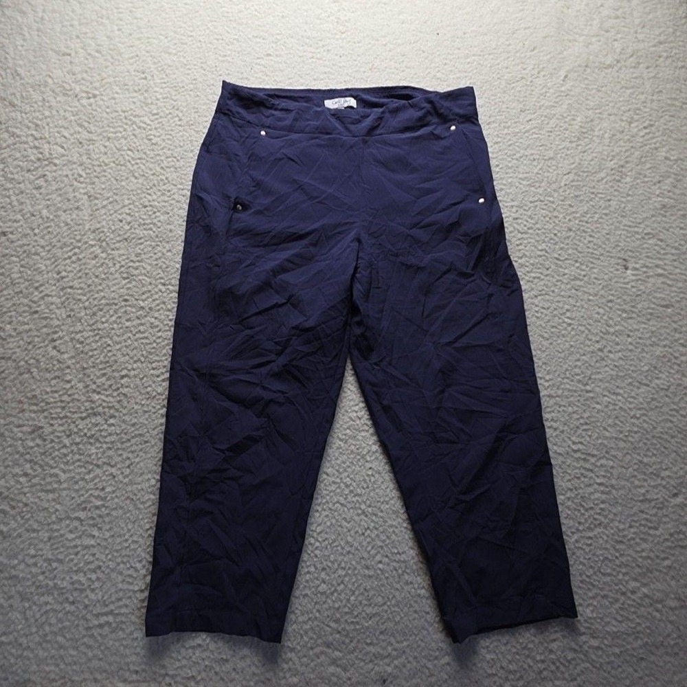 Coral Bay Capri Pants Womens M Blue Solid Elastic Waist Golf Stretch Casual
